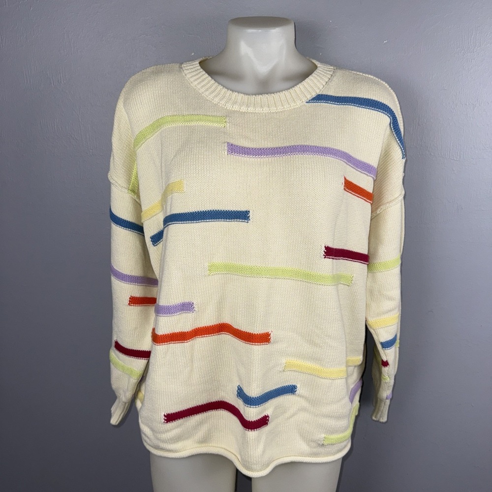 Peace Love World Novelty Stitch Crew Neck Sweater XL Ivory